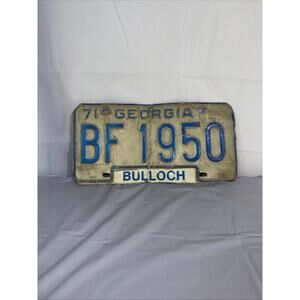 1971 Georgia license plate Bullock County Tag #BF 1950